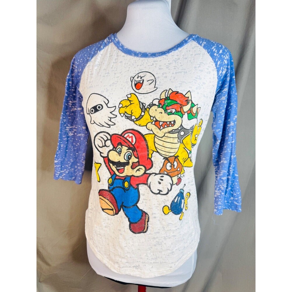 RARE 2013 Nintendo Super Mario Graphic baseball sleeve top semisheer SM/M EUC